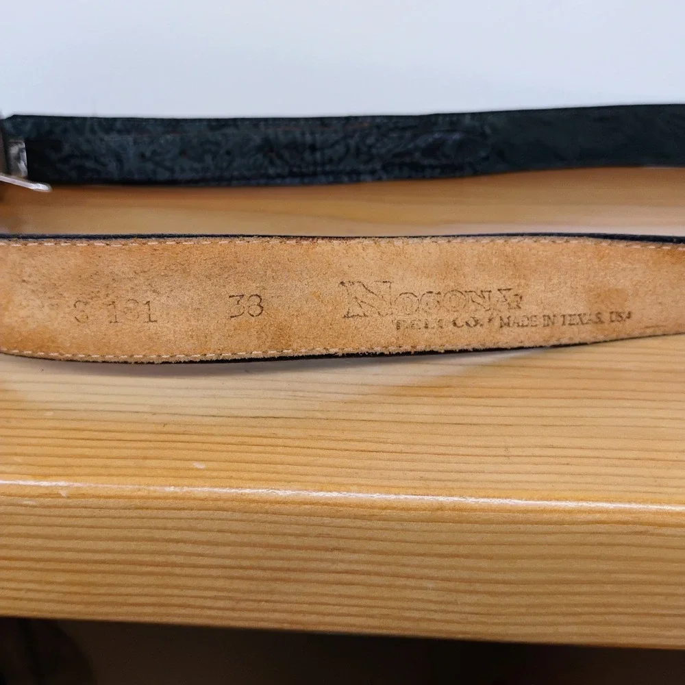 Nocona Western Belt Black &‎ Gray Crackle Leather Split Strap Silver Concho